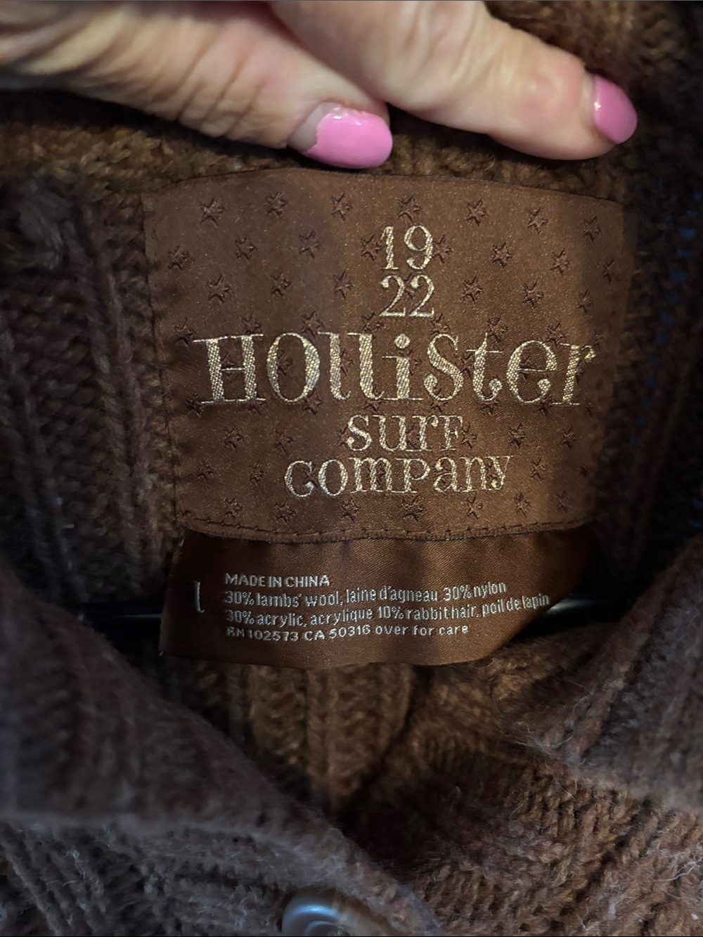 Y2K Hollister Women's Brown Cable-Knit Button down Cardigan L - Picture 3 of 4